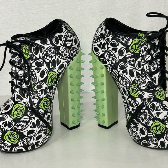 Red Kiss Green Spiked Heels Skulls And Roses Mona Women’s size 6 - Picture 3 of 9